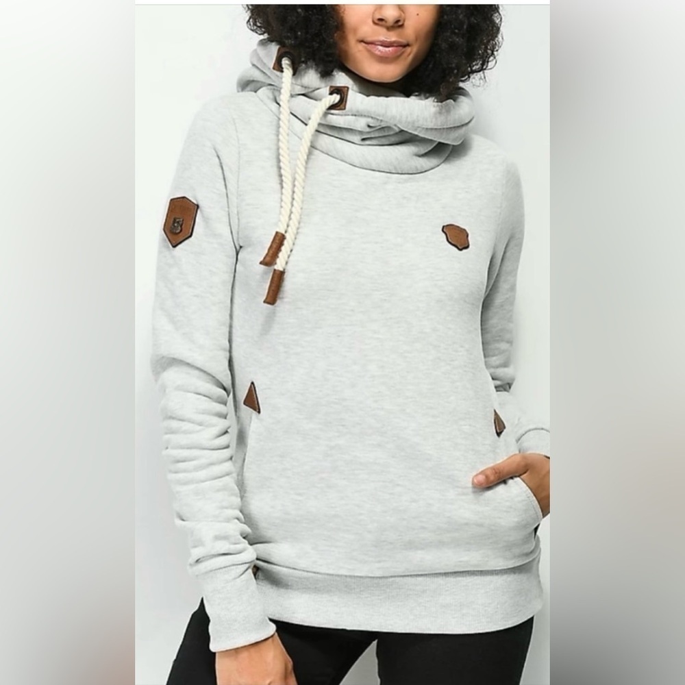 NAKETANO Women's Hooded Hoodie Beige Cotton Blend Pullover